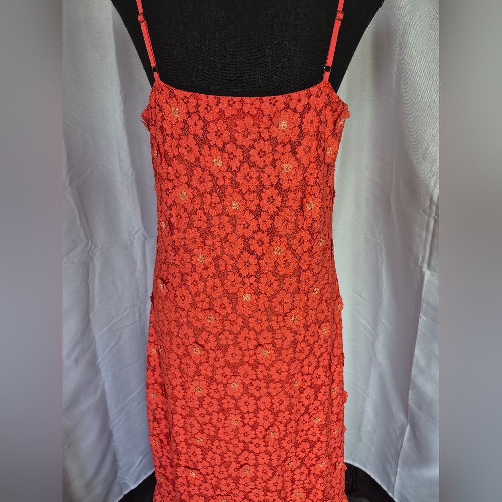 Michael Kors 3D Floral Maxi Dress Size Large Coral Orange Lined V Neck Fairy - Picture 12 of 16